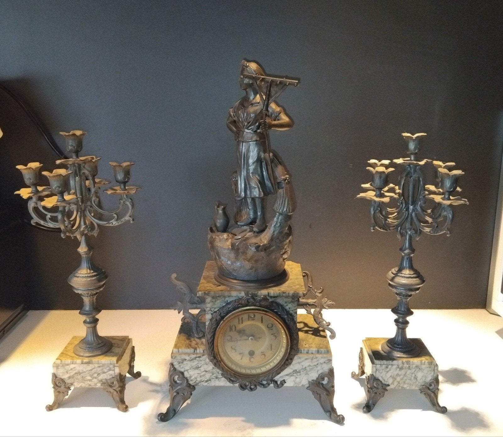 Décoration de cheminée Bronze/Marbre et regul, Enlèvement