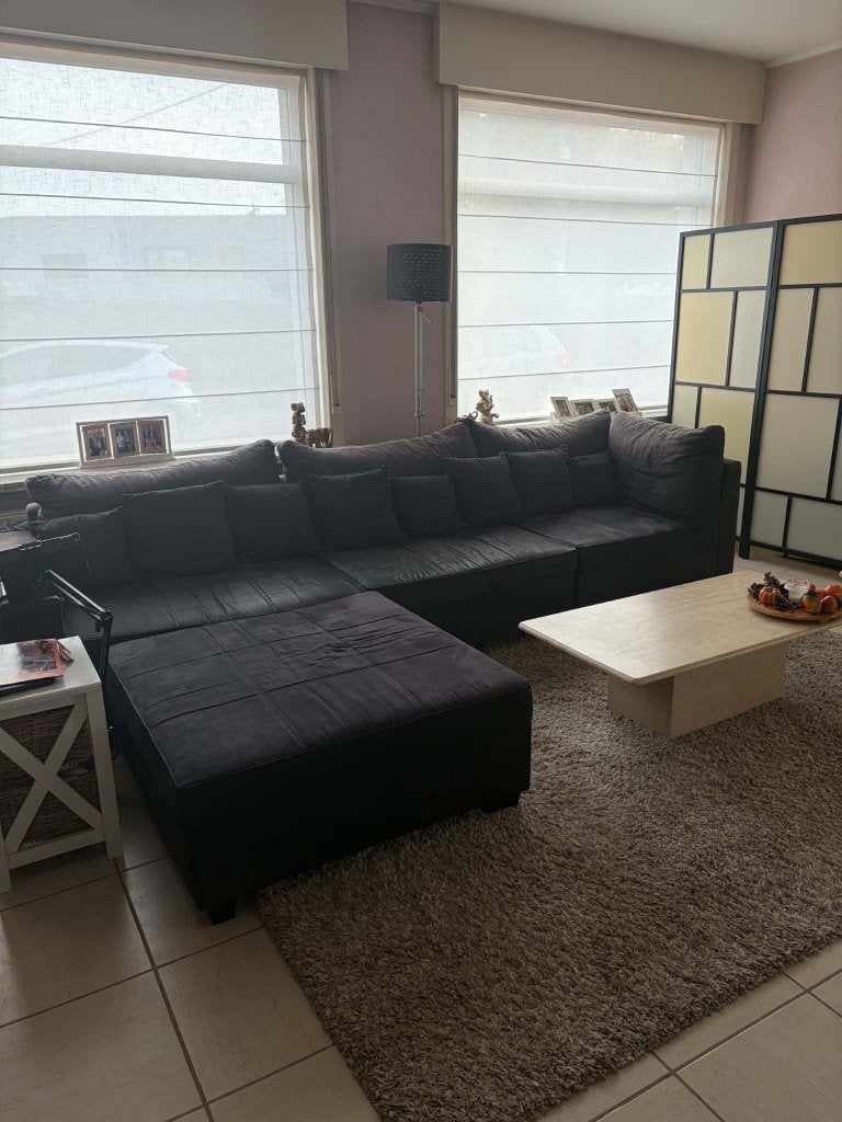 Ruime hoekzetel met loungegedeelte – Donkerblauw Comfortabel, Huis en Inrichting, Ophalen, Hout, Modern / Tijdloos, Gebruikt