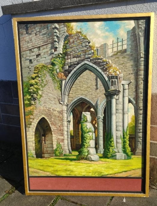 huile sur toile abbaye de l aulne signe rene tobie, Enlèvement, Toile