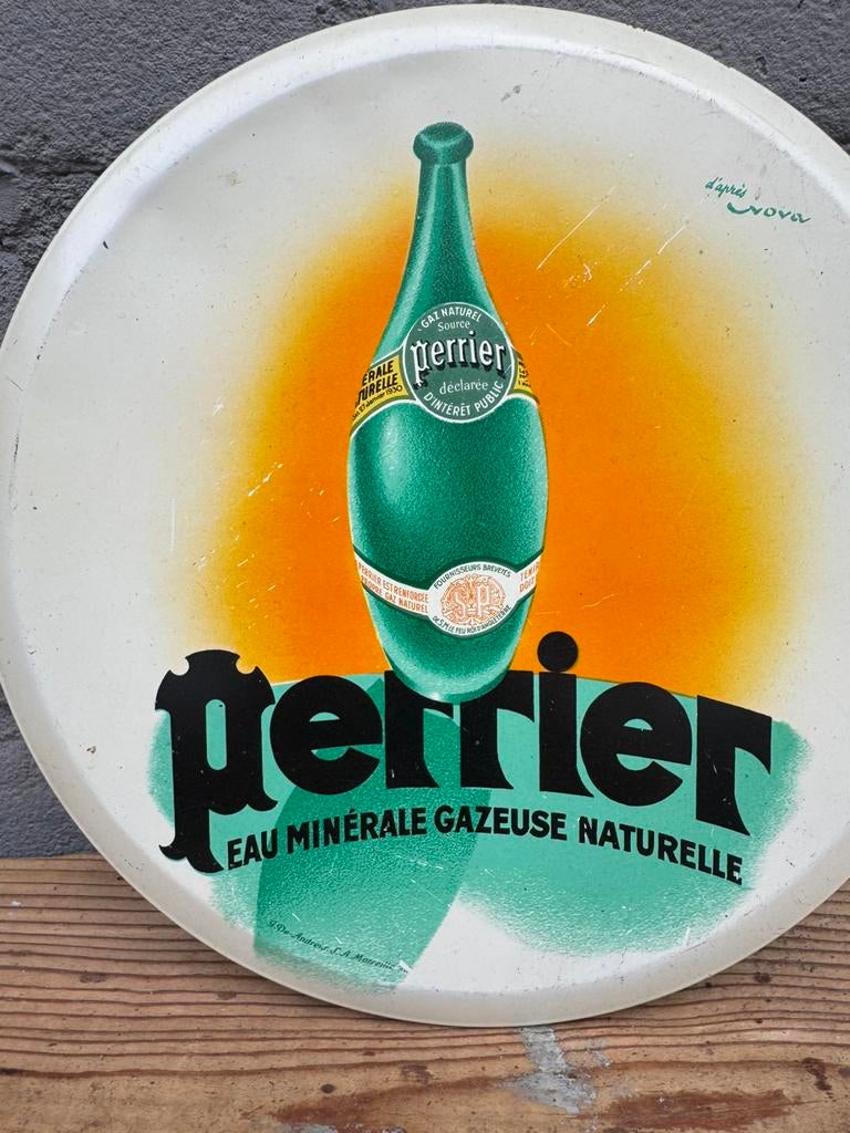 Ancien panneau publicitaire Perrier, Collections, Marques & Objets publicitaires, Enlèvement ou Envoi, Utilisé, Panneau publicitaire