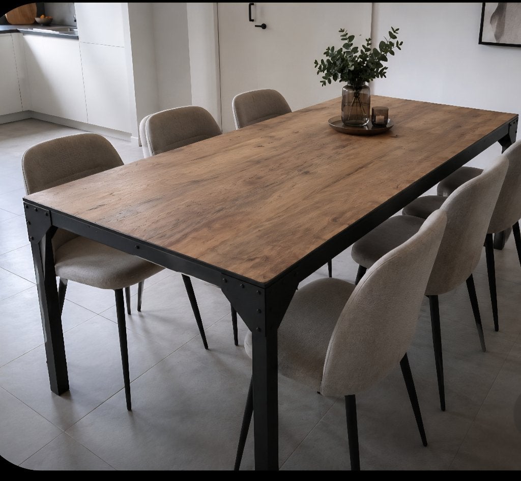 Houten tafel met zwart metalen frame, Ophalen, Gebruikt