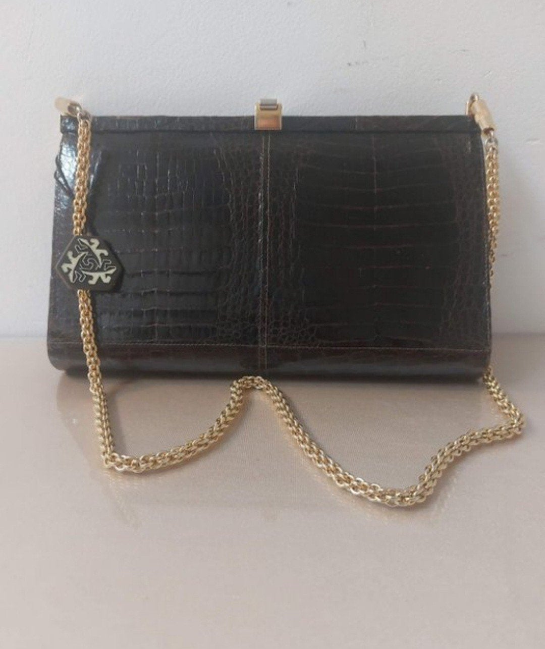handtas hoogwaardig italiaans leder 1950, Ophalen of Verzenden, Handtas