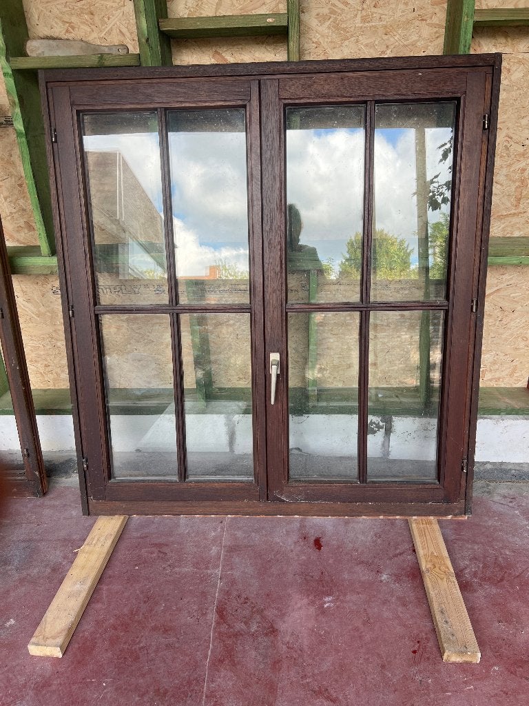 Houten ramen en deur dubbel glas, Doe-het-zelf en Bouw, Ophalen, Gevelraam of Ruit, Gebruikt, 120 tot 160 cm