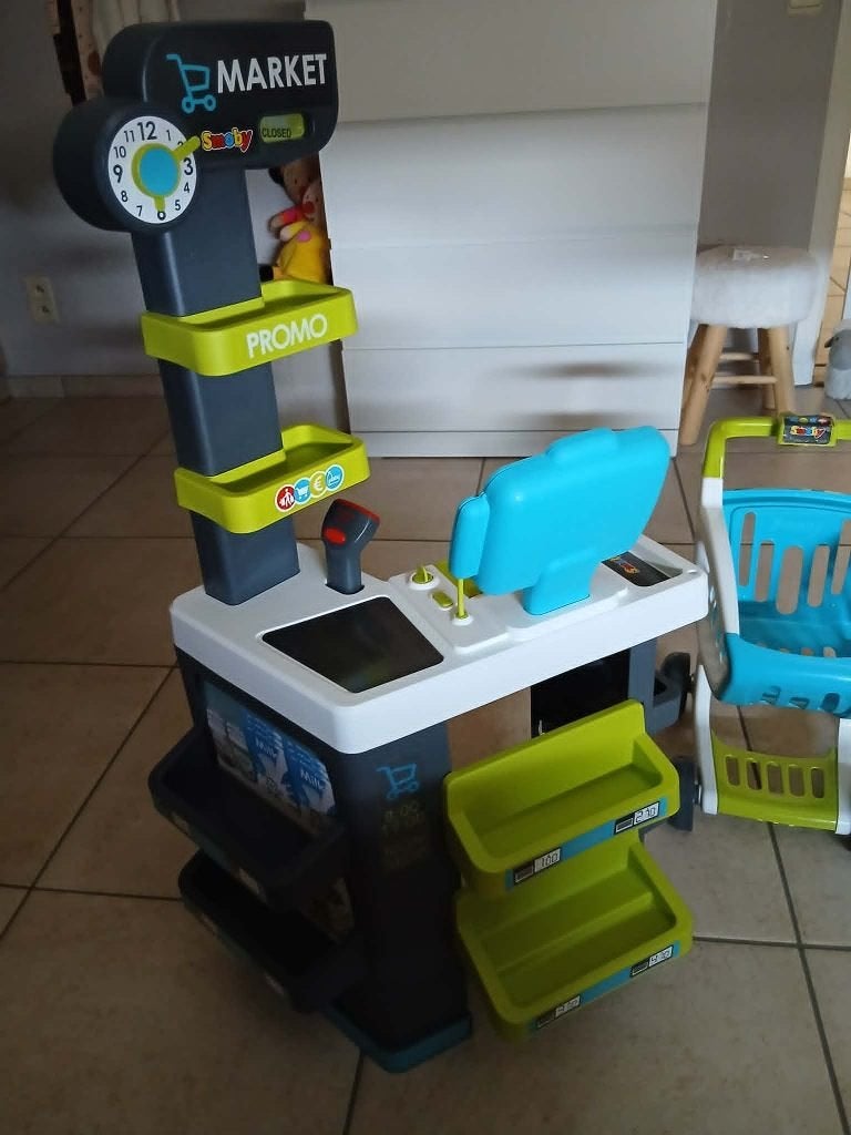 Smoby supermarkt met winkelwagentje, Ophalen of Verzenden, Gebruikt, Kunststof, Speelkeuken