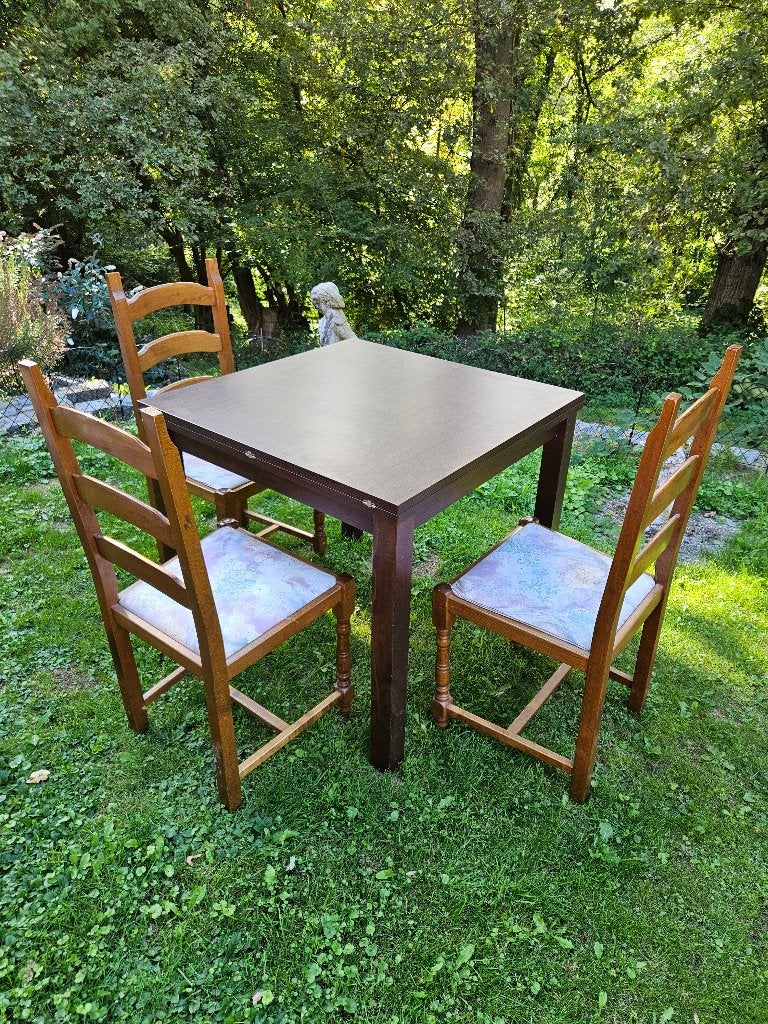 uitschuifbare tafel + 3 stoelen, Huis en Inrichting, Ophalen, Gebruikt, 50 tot 100 cm, 150 tot 200 cm