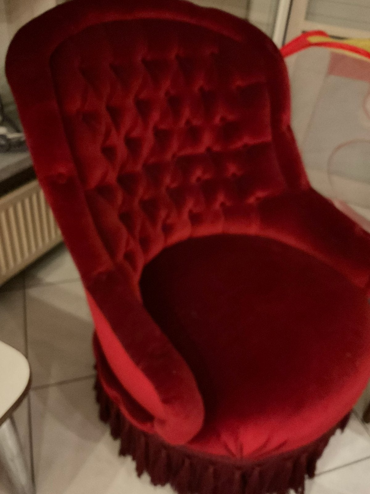 Rode fluwelen fauteuil – stijlvol & klassiek, Huis en Inrichting, Fauteuils, Ophalen, Zo goed als nieuw
