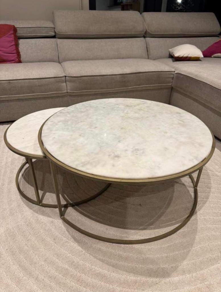Ensemble de tables basses design en marbre - lot de 2, Maison & Meubles, Tables | Tables de salon, Comme neuf, 50 à 100 cm, 50 à 100 cm