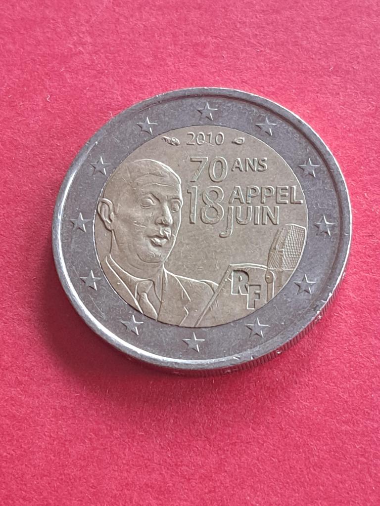 2010 Frankrijk 2 euro 70 jaar toespraak 18 juni, Postzegels en Munten, Munten | Europa | Euromunten, Verzenden, Frankrijk, 2 euro