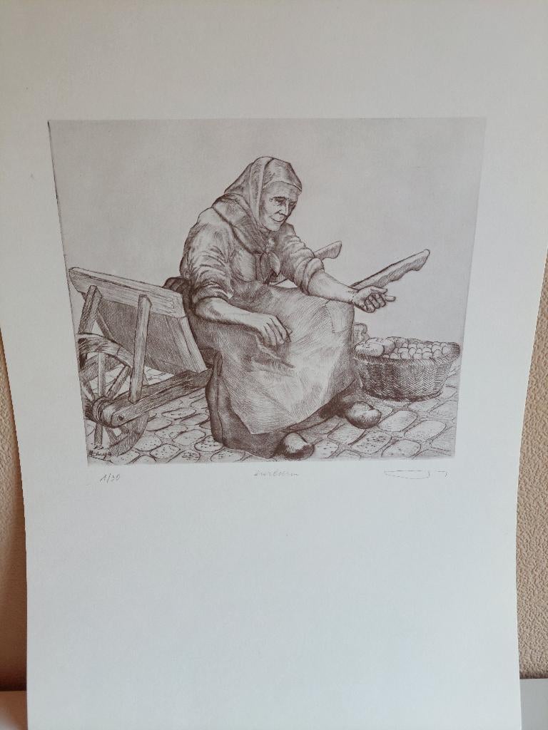 Unieke Gesigneerde Ets "Eierboerin" – V. Buys (1/30), Antiek en Kunst, Kunst | Etsen en Gravures, Ophalen