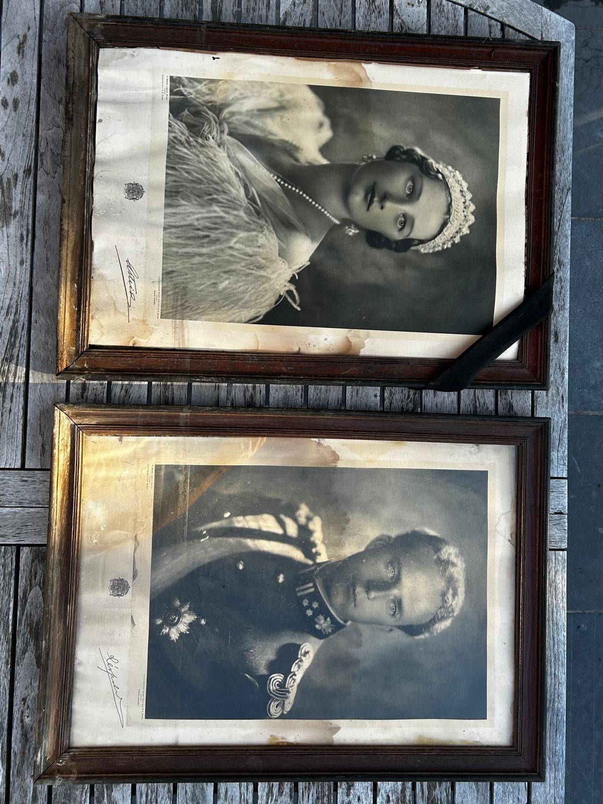 2 antieke ingelijste foto’s Astrid en koning eopold III, Ophalen, Bruin, Gebruikt, Overige typen