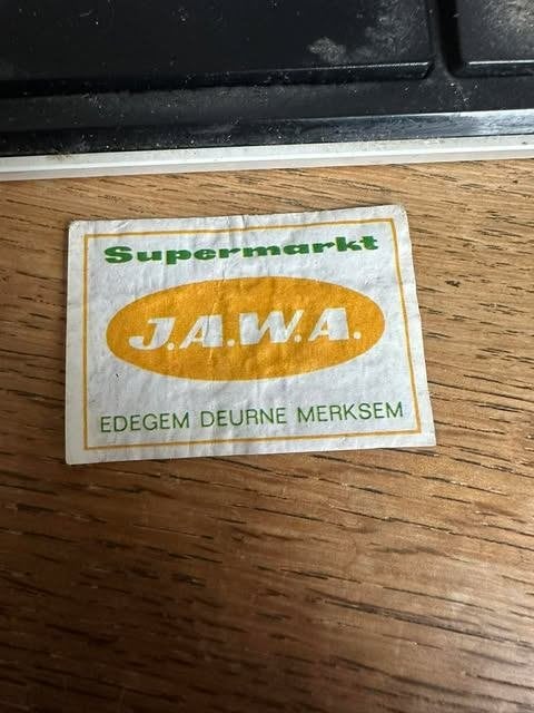 J.A.W.A. etiket label luciferdoos supermarkt, Luciferdoosjes of -merken, Info@jawasupe.me, Gebruikt, Jawa