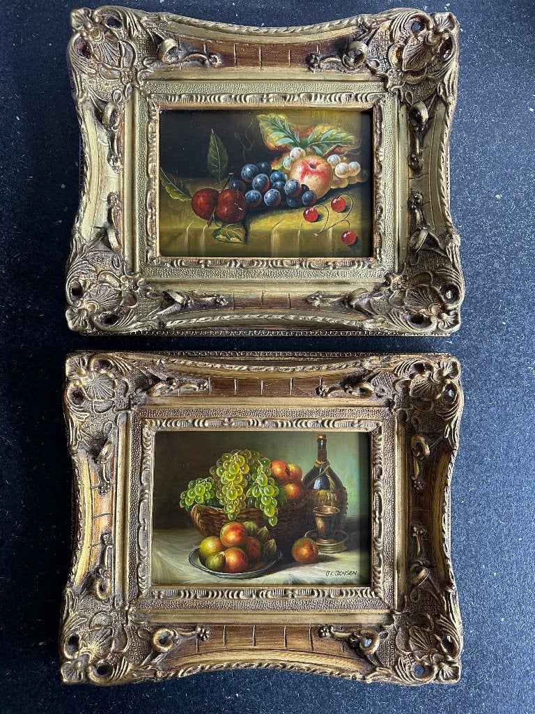 Paire tableaux natures mortes huile sur bois, Antiquités & Art, Panneau, Enlèvement, Nature morte, Signé