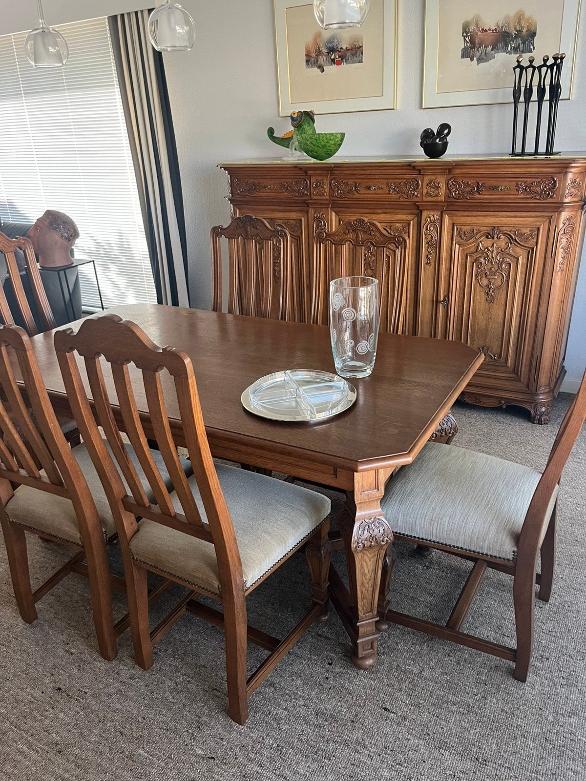 Massief eiken kast en tafel met 6 stoelen, Enlèvement, Comme neuf