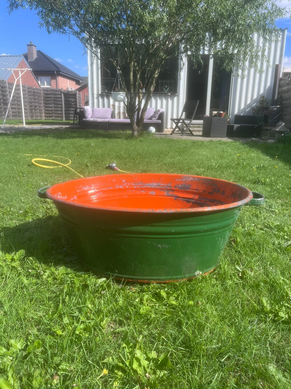 Grote vintage plantenbak groen/oranje, Jardin & Terrasse, Enlèvement, Comme neuf, Jardin