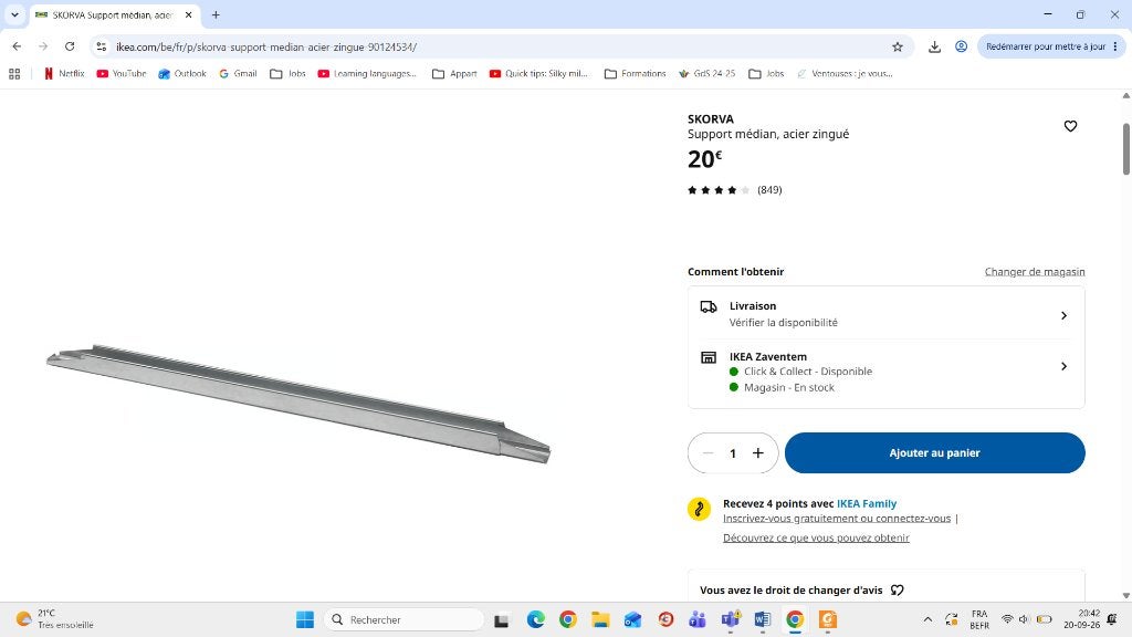 lit IKEA - SKORVA Support médian, acier zingué, Maison & Meubles, Enlèvement, Utilisé, Réglable