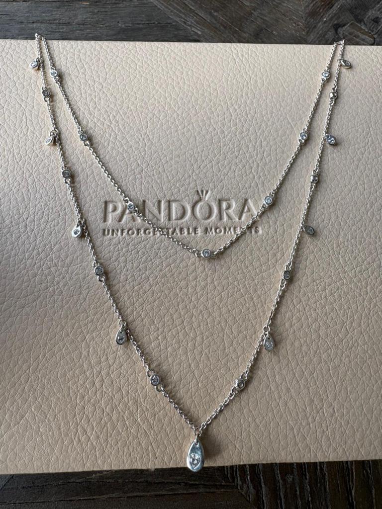 PANDORA CHANDELIER DROPLETS NECKLACE  NIEUW, Handtassen en Accessoires, Kettingen, Met strass, Nieuw, Ophalen of Verzenden, Zilver