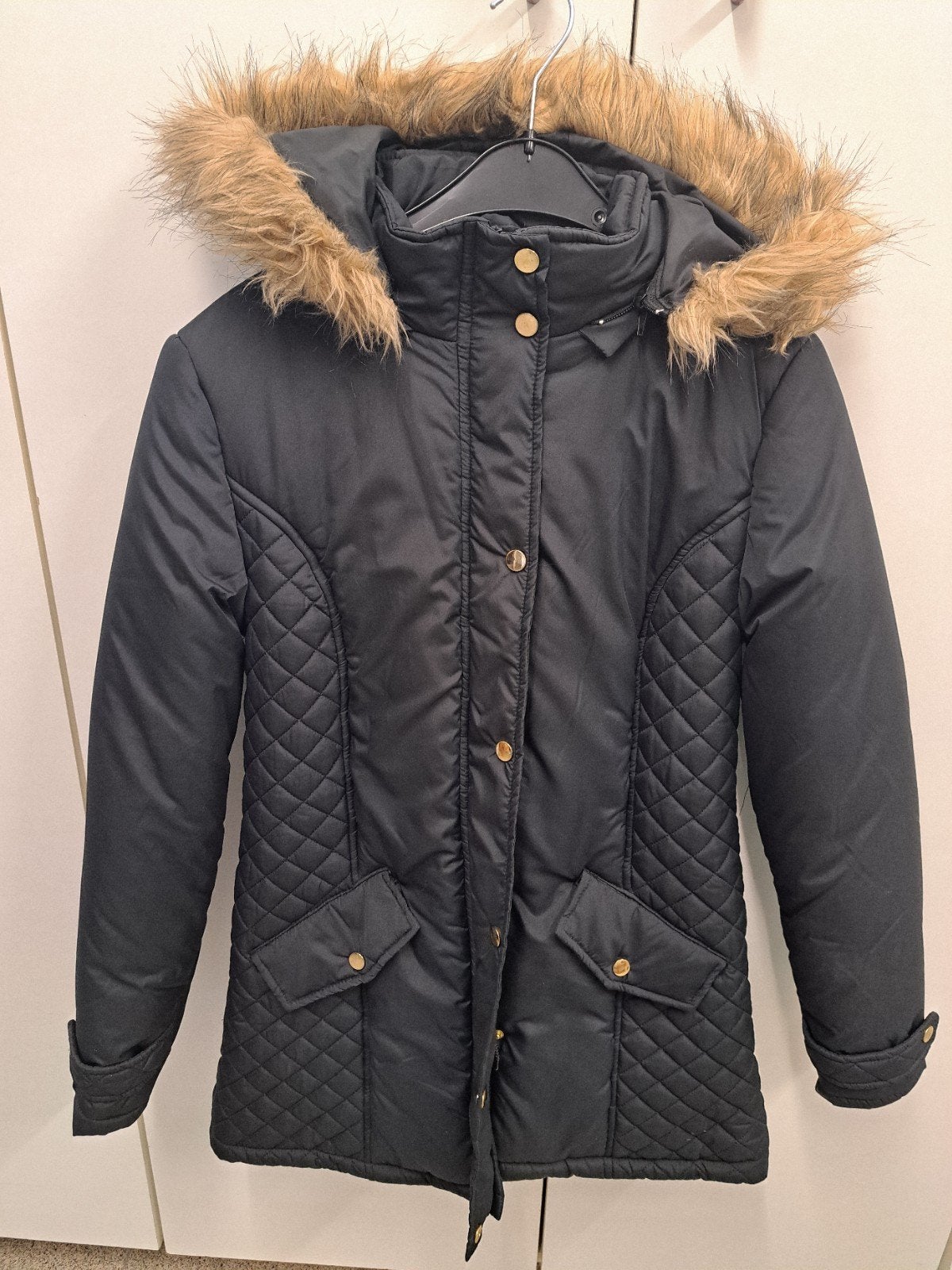 zwarte gewatteerde jas maat M, Kleding | Dames, Maat 38/40 (M), Zwart, Ophalen of Verzenden, Zo goed als nieuw