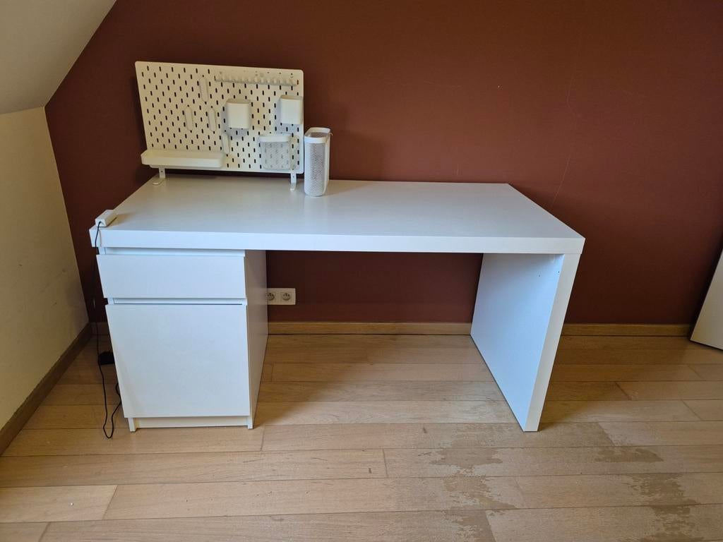 Bureau Ikea (wit) + accesoires, Ophalen, IKEA, Wit