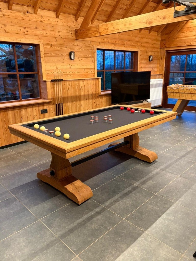 Tapbiljart Muze — eiken kloostertafel-look | ’t Clubke, Sport en Fitness, Ophalen, Nieuw, Biljarttafel