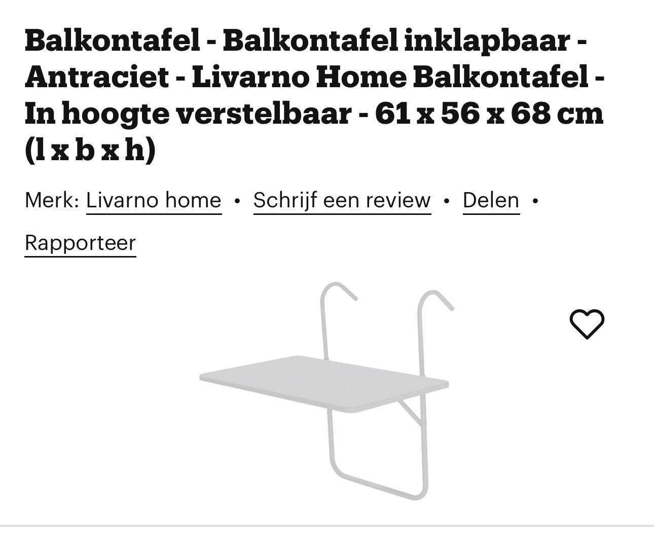 Balkontafel Inklapbaar Wit - Hoogte Verstelbaar - Livarno, Ophalen, Gebruikt