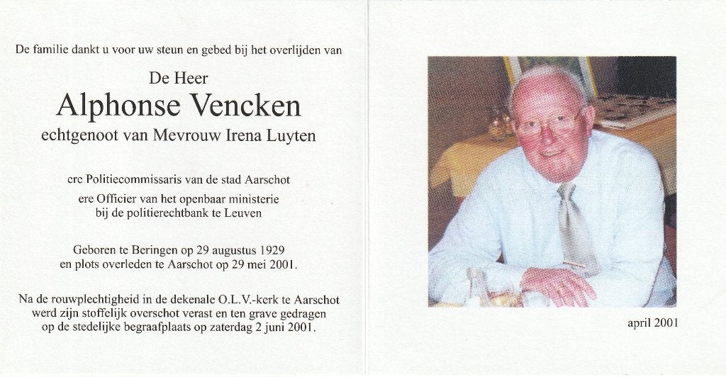 Politiecommissaris Aarschot Alphonse Vencken, Verzenden