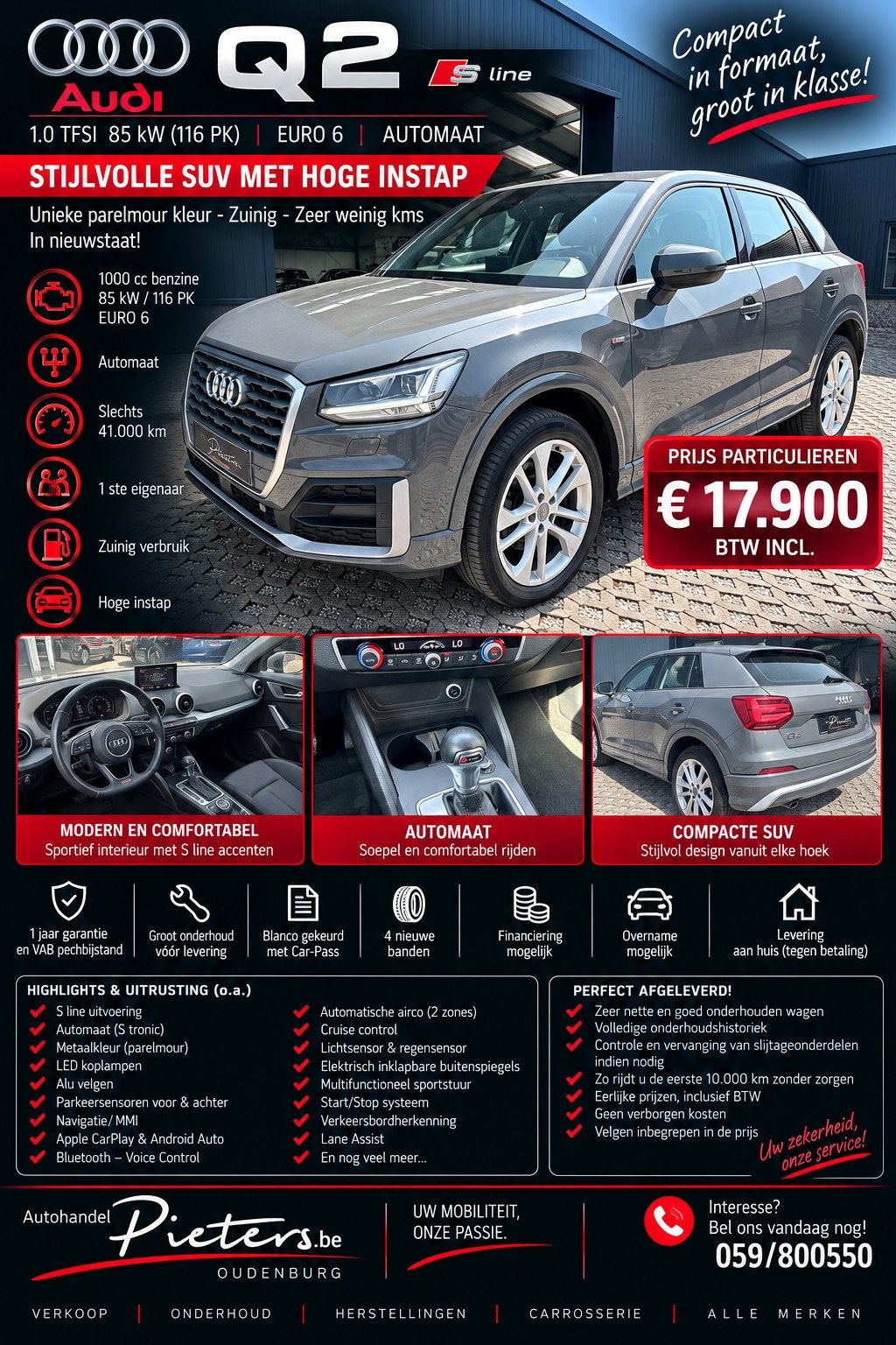 Audi Q2 S-Line - Automaat - Slechts 41000 km !, Auto's, Stof, 116 pk, Bedrijf, 5 zetels