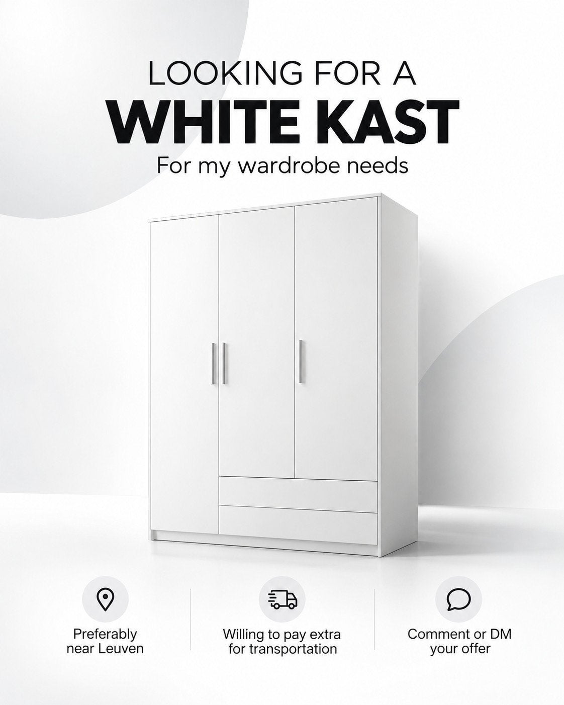 Gezocht: witte kledingkast / kleerkast, Enlèvement, Comme neuf