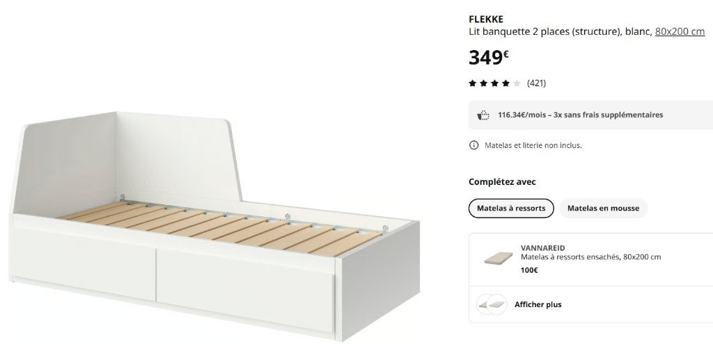 Lit Ikea Flekke 80/160 cm, Maison & Meubles, Chambre à coucher | Lits, 210 cm, Enlèvement, Utilisé, Réglable