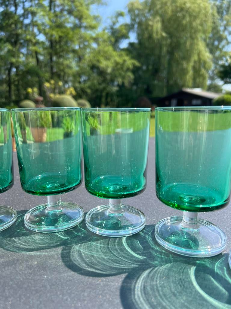 Set van 6 groene glaasjes, Verzamelen, Glas en Drinkglazen, Ophalen, Zo goed als nieuw