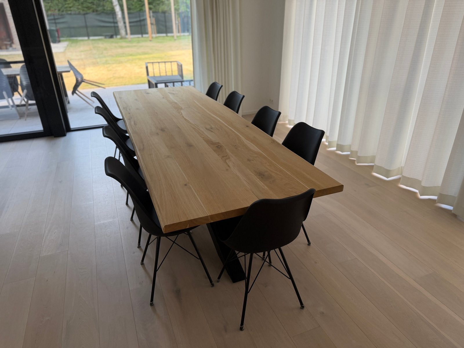 Prachtige Lange Eiken Eettafel(302x96 cm)+10 Moderne Stoelen, Huis en Inrichting, Tafels | Eettafels, Ophalen, Eikenhout