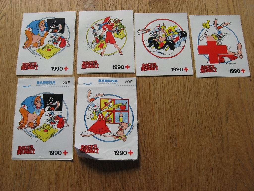 Stickers Roger Rabbit 1990 Sabena, Verzamelen, Ophalen of Verzenden, Overige figuren, Zo goed als nieuw, Plaatje, Poster of Sticker