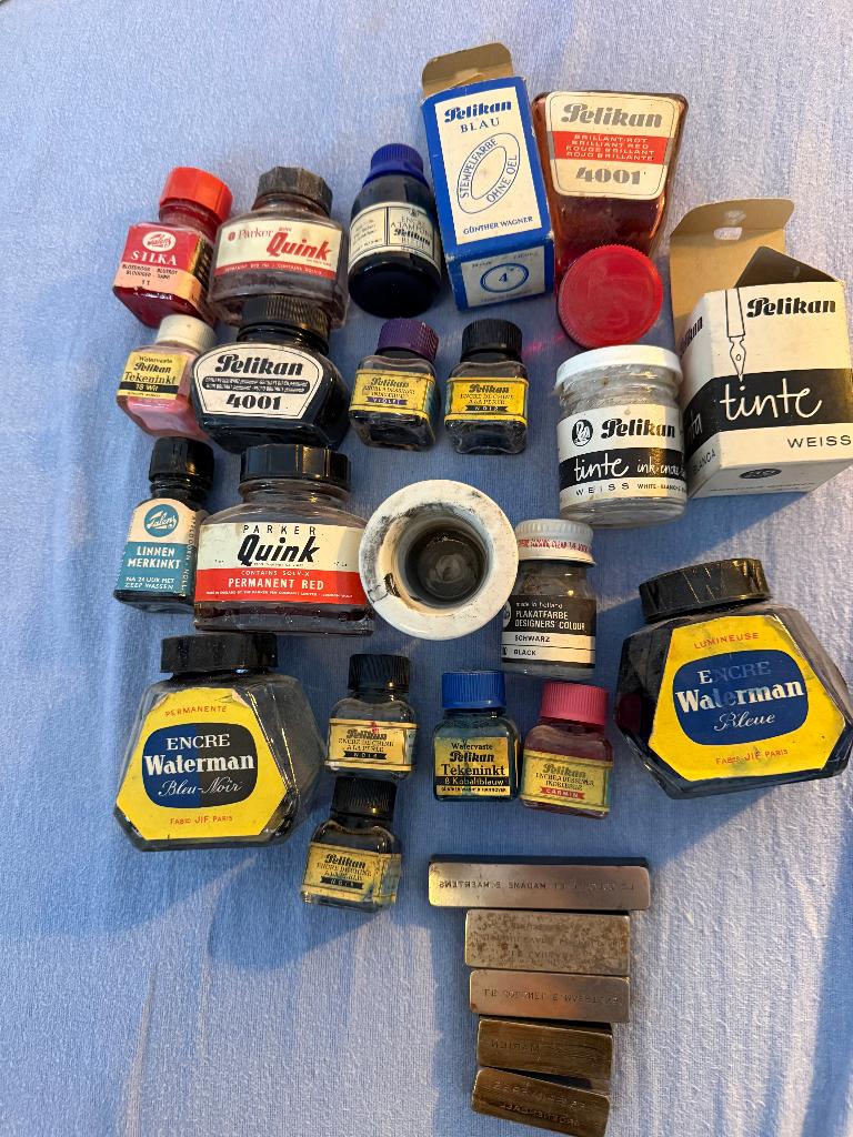 Encrier + collection flacons encre + outils de presse méta, Envoi