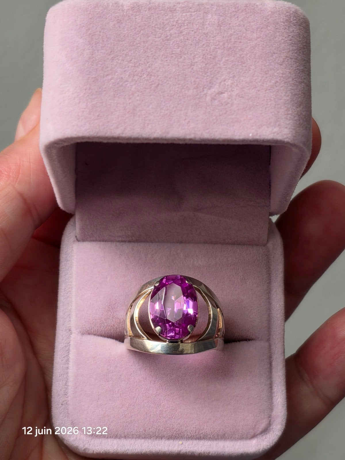 Bague en argent massif avec saphir rose de synthèse, Neuf, Rose, Enlèvement, Argent