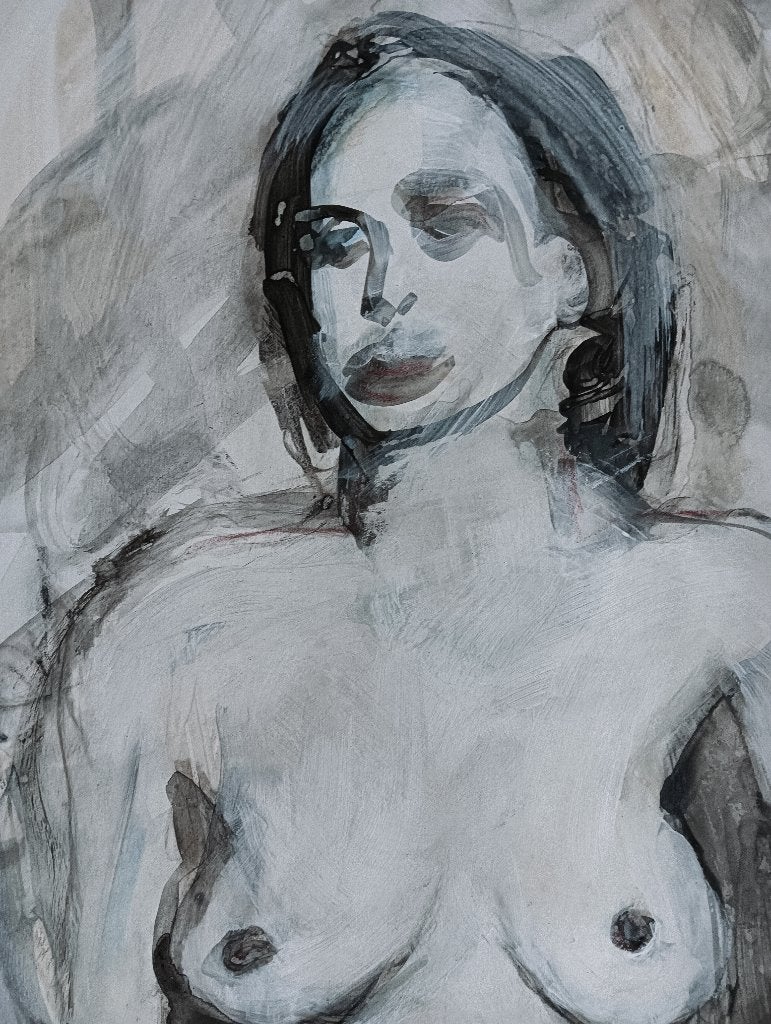 Mélancolique, Antiquités & Art, Art | Peinture | Moderne, Enlèvement ou Envoi, Laqué/vernis, Papier/carton, Technique mixte