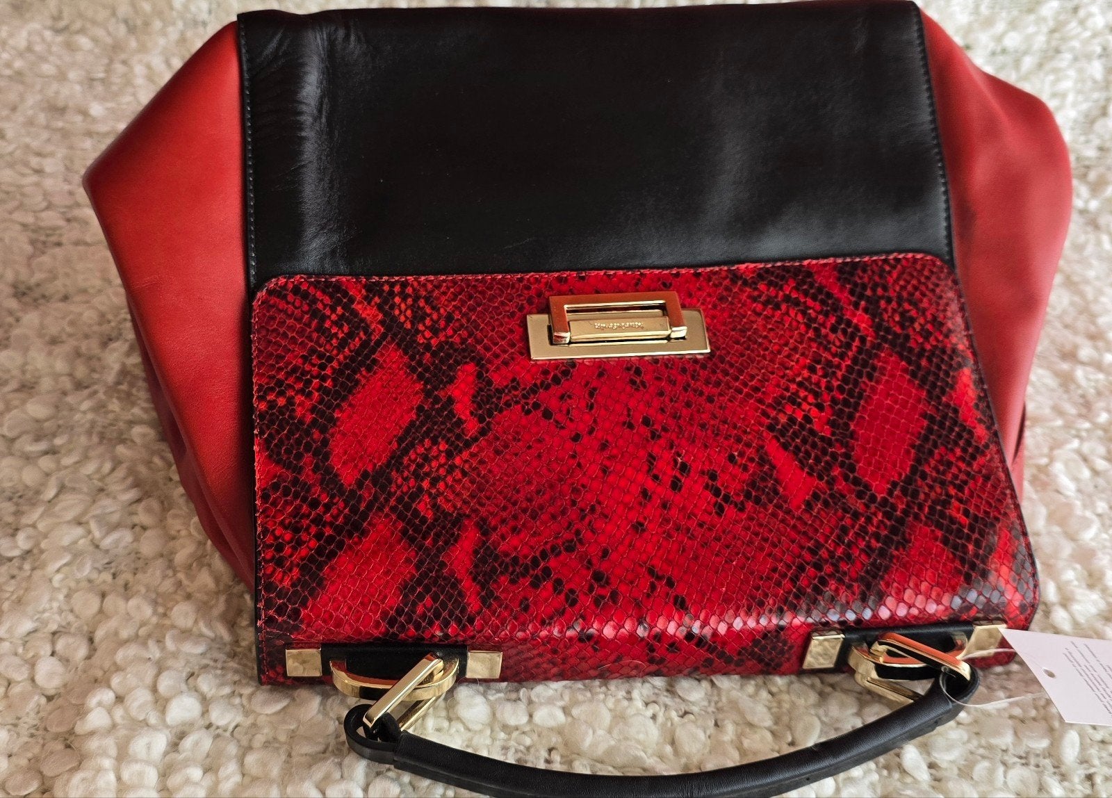 Sac noir et rouge à imprimé serpent pour femme - cuir vérita, Enlèvement ou Envoi, Noir, Sac à main
