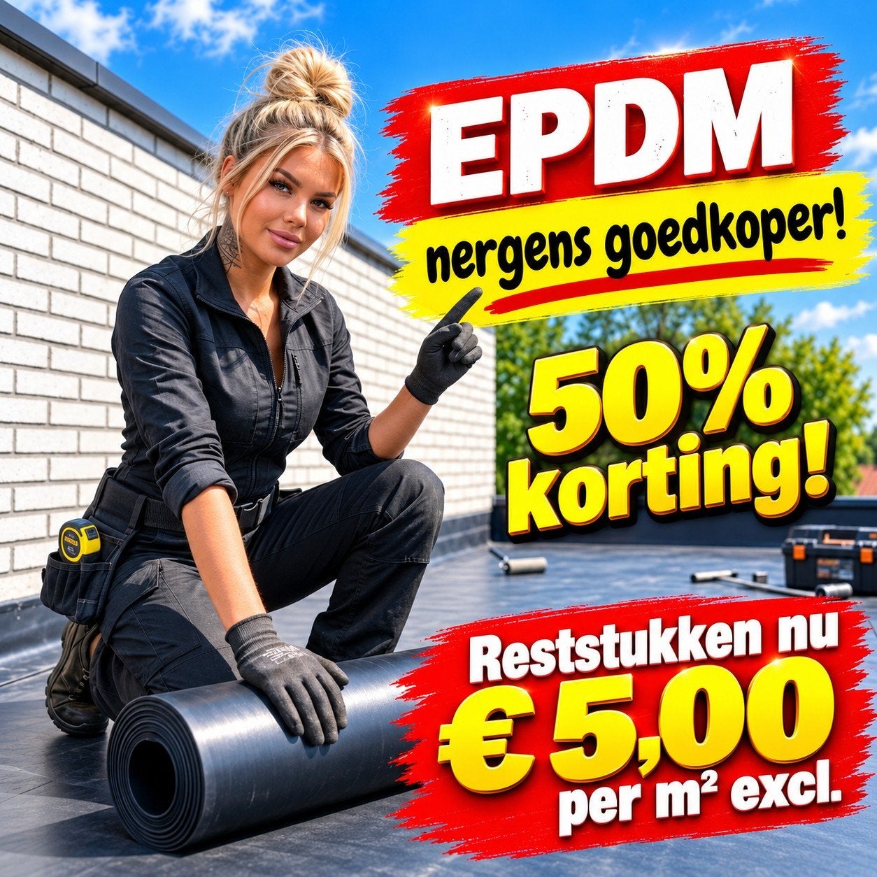 50% KORTING OP EPDM! Nu voor € 5,00 p/m², Doe-het-zelf en Bouw, Ophalen, Overige materialen, Zwart, Nieuw