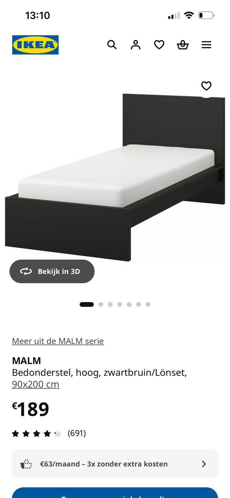 2 stuks Ikea Malm met lattenboden 90x200, 90 cm, Comme neuf, Brun, Enlèvement
