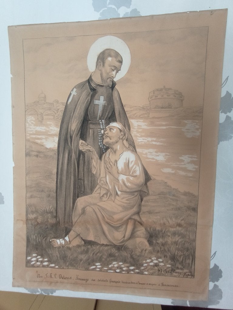 Tekening 1914 M.de Becque,gewonde soldaat Bonsecours,B24, Antiek en Kunst, Kunst | Tekeningen en Fotografie, Ophalen of Verzenden