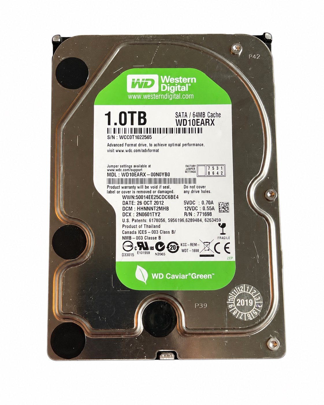 WD Caviar Green WD10EARX 1 TB 3,5" SATA — SMART OK, 1 To, Gebruikt, Verzenden, Server