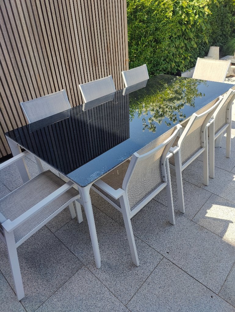 Tuintafel en 8 stoelen, Tuin en Terras, Ophalen, Gebruikt, Rechthoekig, Aluminium