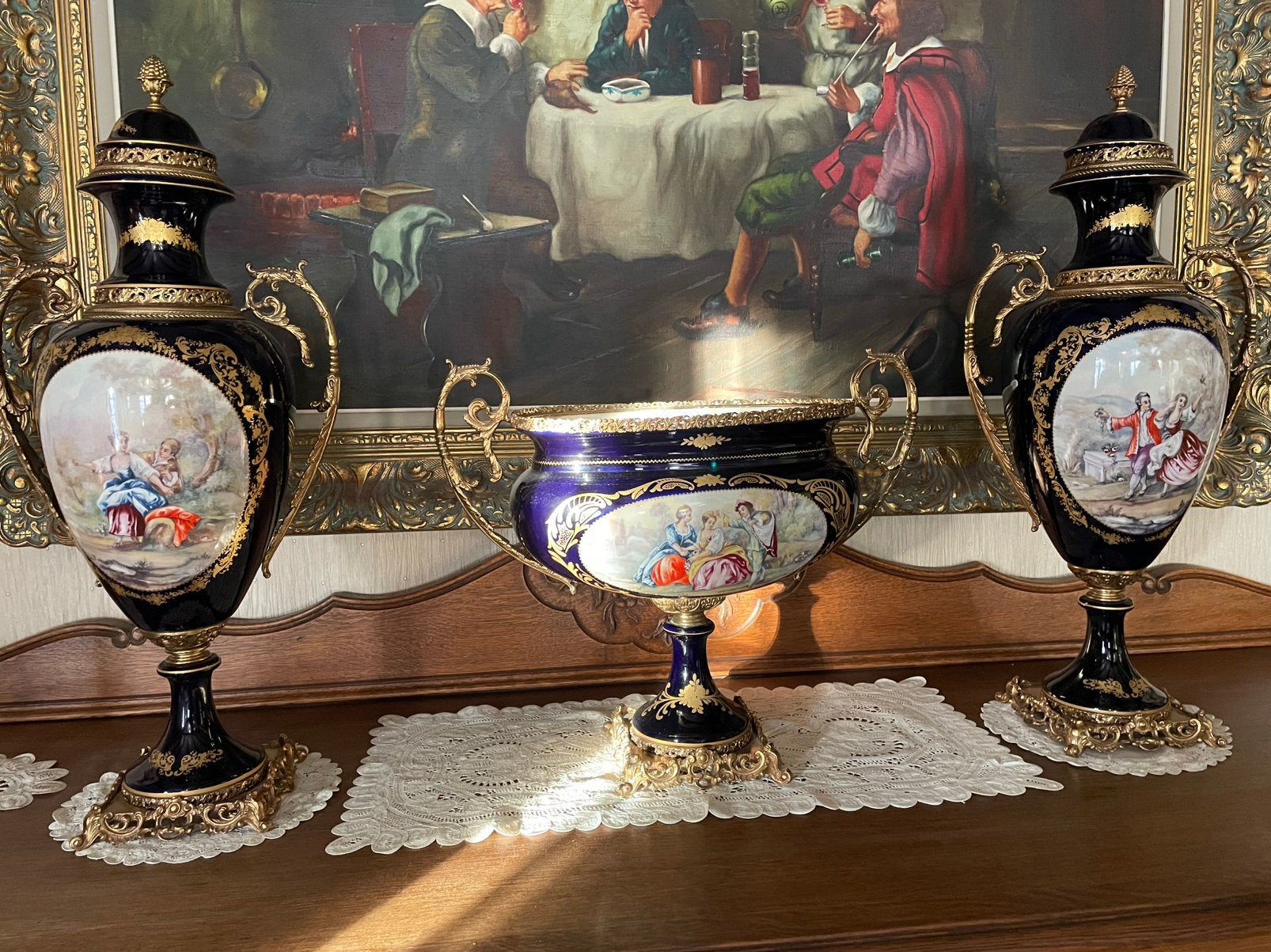 3-delig Sèvres stijl porseleinen vazen, Antiek en Kunst, Ophalen