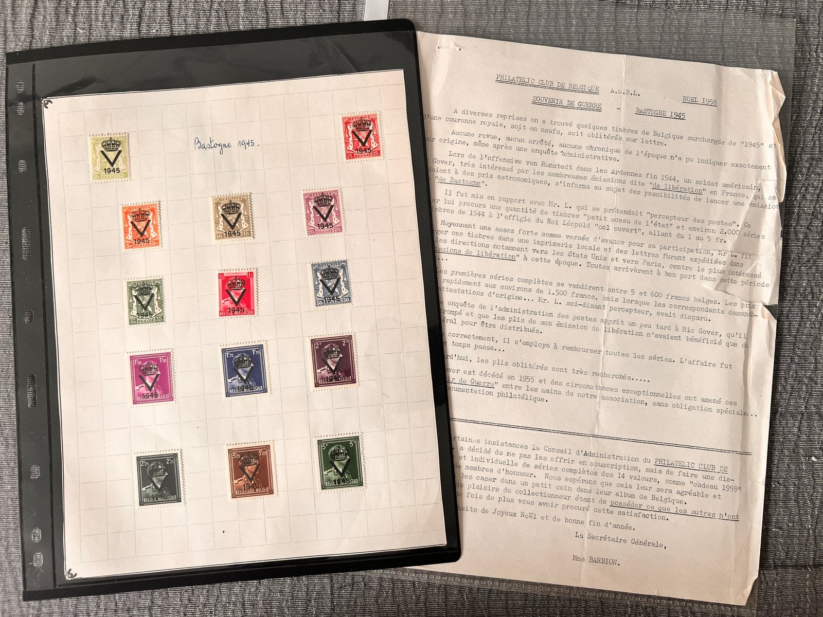 Bastogne 1945 — Complete serie met origineel document, Postzegels en Munten, Europa, Niet gestempeld, Frankeerzegel, Ophalen of Verzenden