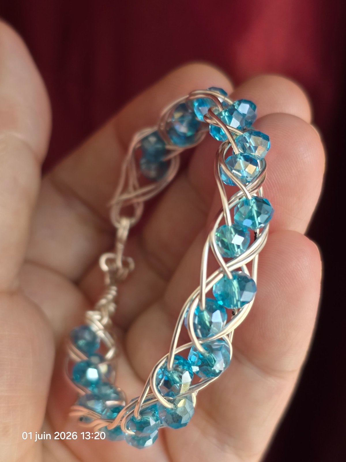 Bracelet fait main avec cristaux bleus, Enlèvement, Neuf, Argent, Autres matériaux