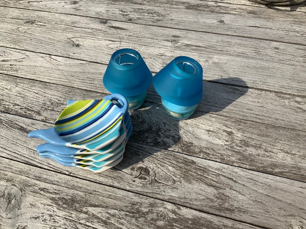 Kaarsenhouder en theeschoteltjes, Ophalen, Blauw, Overige merken, Zo goed als nieuw