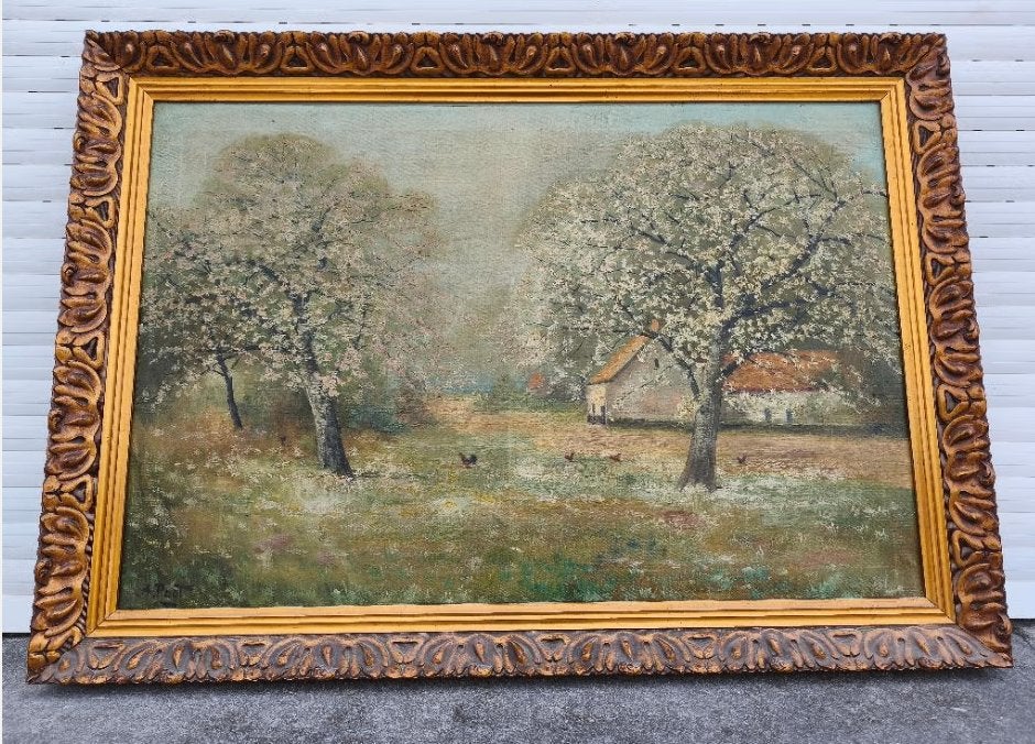 Huile sur toile fermette signe aldophe poot, Enlèvement, Toile