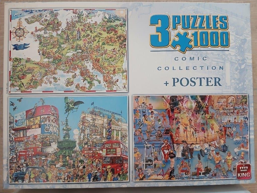 3 puzzels "Comic collection" (3x 1000 st), Enlèvement ou Envoi, 500 à 1500 pièces, Comme neuf, Puzzle