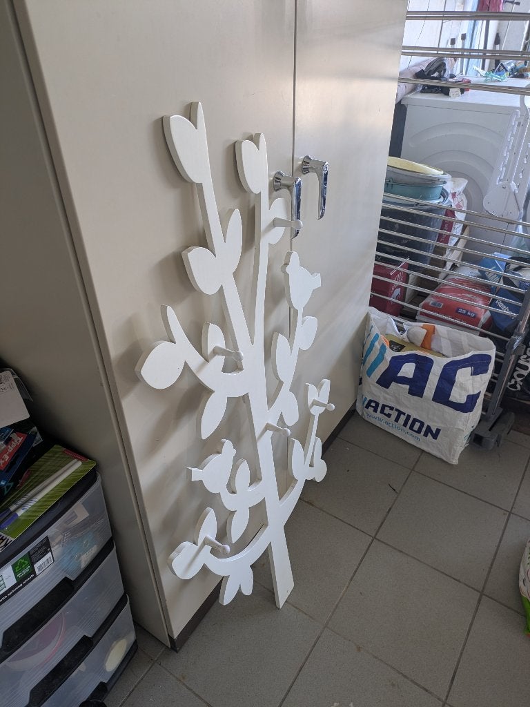 Porte manteau décoratif blanc arbre et oiseau, Maison & Meubles, Portemanteau mural, Comme neuf, Enlèvement, 100 à 150 cm