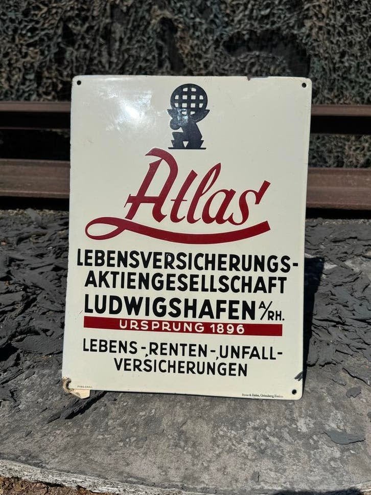 Vintage Atlas Verzekeringsbord - Ludwigshafen 1896, Antiek en Kunst