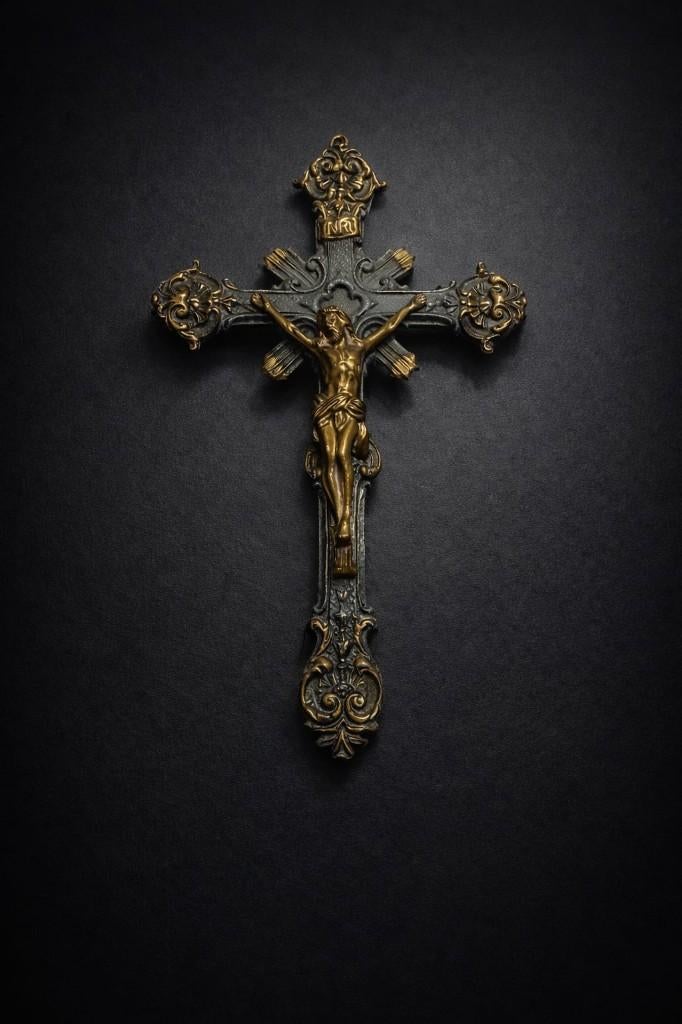 Crucifix mural fabriqué en bronze poli., Enlèvement