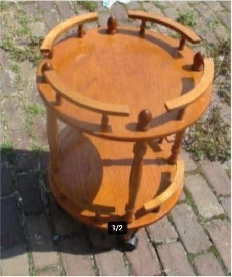 Speciaal Rond Retro Houten Barmeubel op Wieltjes - 62H / 45D, Ophalen of Verzenden, Zo goed als nieuw
